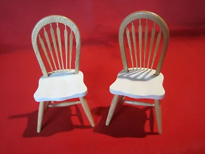 2 Miniature Dollhouse 1:12 Scale Windsor Kitchen Chairs • $18