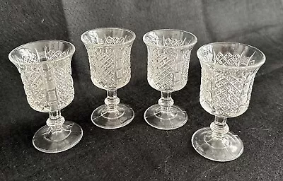 Set Of 4 Vintage English Hobnail Clear Stemmed Panel Sherry Glasses  • $4.50