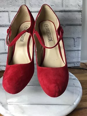 Sweet Suede Ladies Mary Jane Shoes Size3red V.g.c. (b9) • £9.99