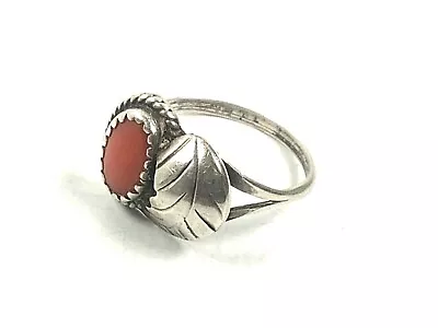 PROJECT PIECE! Southwest Sterling Silver Ring W/Red Coral Broken Shank US 7 • $35