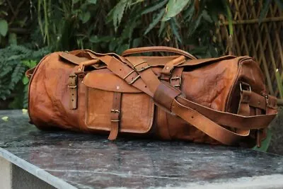 30  Men's Waxed Leather Vintage Duffle Luggage Weekend Gym Overnight Travel Bag • £87.44
