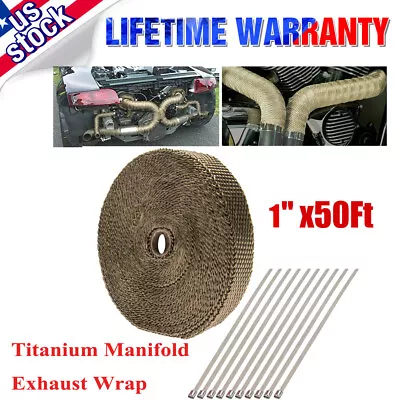 1 X50ft Roll Titanium Header Turbo Pipe Manifold Exhaust Heat Wrap Tape 10 Ties • $14.65