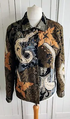 Vintage Allure Patchwork Tapestry Beaded Brown Black Beige Jacket Size Small • £29.99