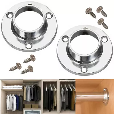STRONG 25mm CHROME RAIL BRACKETS Round Cupboard Pole Wardrobe End Replacement • £1.99