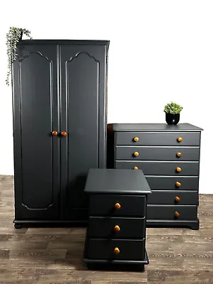 Pine Bedroom Nursery Set Of Wardrobe Chest Of Drawers Bedside Table Hand Painted • £450