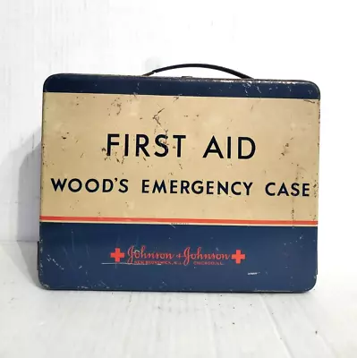 Antique Johnson & Johnson First Aid Metal Box With Contents Wood's Case • $185