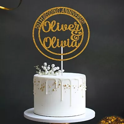Personalised Wedding Anniversary Cake Topper 10th 25th 30th 40th 50th 60th 75th • £2.97