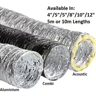 Maxibright Hydroponic Flexible Ducting Silver Aluminium PVC Combi & Acoustic • £12.50
