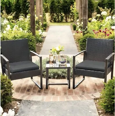 Patio Rattan 3 Piece Bistro Set Outdoor Chair Table Furniture • $75