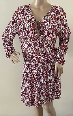 Tigerlily Mini Dress Size 12 Long Sleeves Red Purple Floral • $29