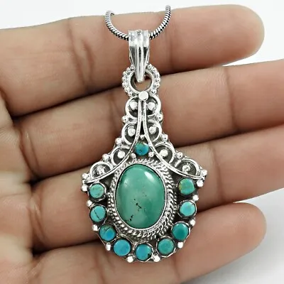 Gift For Women Pendant Vintage 925 Silver Natural Turquoise Gemstone R38 • $70.30