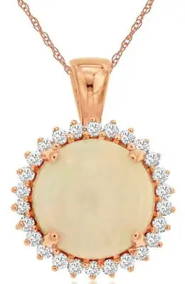 2.40ct Diamond & Aaa Opal 14kt Rose Gold 3d Round Halo Flower Floating Pendant • $2036.74