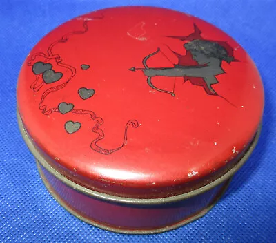 Vintage Tindeco Valentine's Day Cupid Hearts 1920s Red Round Candy Tin - 4  Dia • $32.99