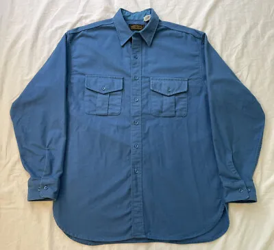 $16 • Buy Vintage Eddie Bauer Chamois Button Shirt Blue Men’s Size L Made In USA