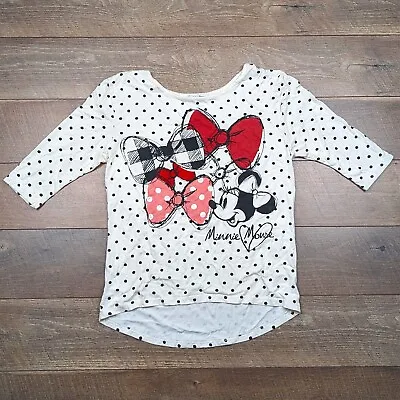 Disney Minnie Mouse Polka Dots & Ribbon Shirt - L White Red Blouse Parks Mickey • $11.99