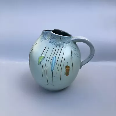 Mid Century Round German Pottery Drip Glaze Pitcher Vase • $49.99