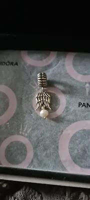 Pandora Sterling Silver Guardian Angel Wings Pearl Dangle Bead Charm 790975P • £14.95