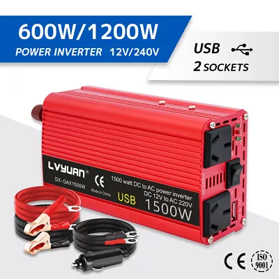 Power Inverter 600W 1500W DC 12v To AC240v Car Converter Adapter Charger USB • $43.69