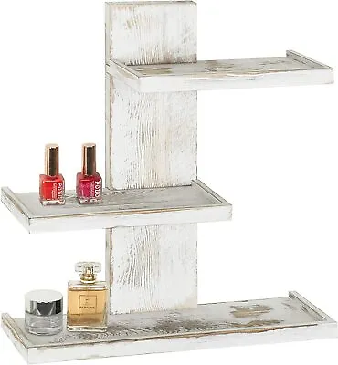 3 Tier Vintage Whitewashed Wood Wall Mounted Decorative Cosmetics Shelves • $29.99