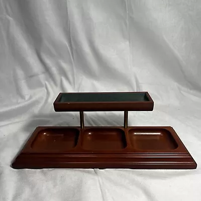 Vtg Bombay Co Wood Office Organizer 2 Tier Desktop Dresser Tray Brass Posts • $23