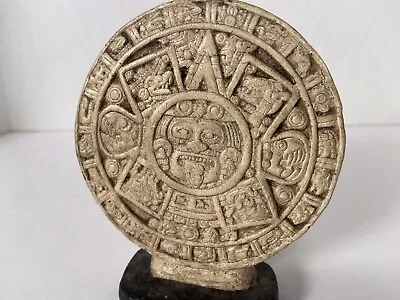 Aztec Sun Stone Calendar Mayan Mexico Sculpture Folk Art Decor 5” Carving • $14.99