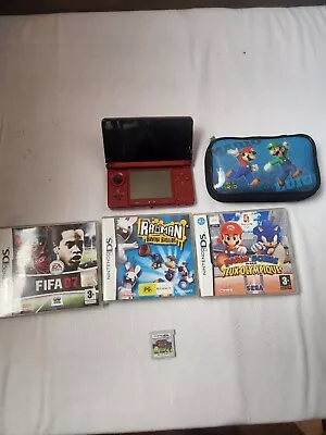 Nintendo 3DS Flame Red Handheld System And Mario Case + 4 Games And Charger. • $220