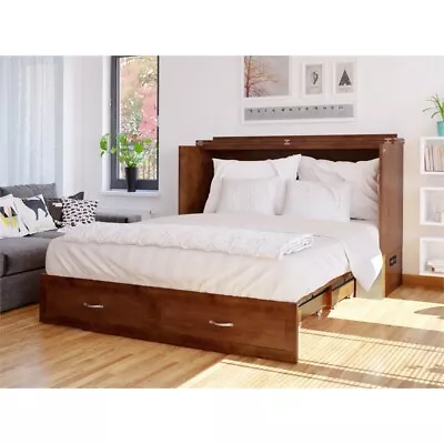 AFI Hamilton Queen Solid Wood Murphy Bed Chest With Mattress In Walnut • $1932.99