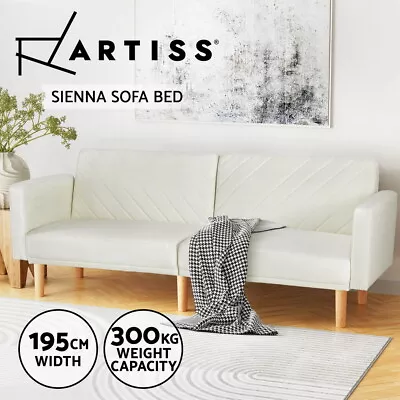 Artiss Sofa Bed Lounge Futon Couch Bed Adjustable Recliner 3 Seater Fabric Beige • $289.95