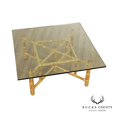 McGuire Hollywood Regency Glass Top Bamboo Cocktail Table • $1895