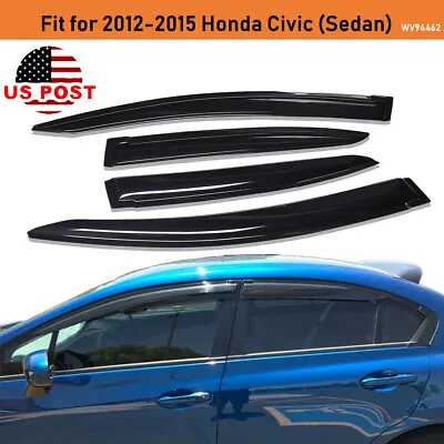 $39.99 • Buy Smoke Window Visors Sun Rain Guards Deflectors For 2012-2015 Honda Civic Sedan