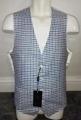 Roberto Vicentti Cerimonia 4 Button Up Solio Check Flax Linen Waistcoat Mens 42R • £12.99