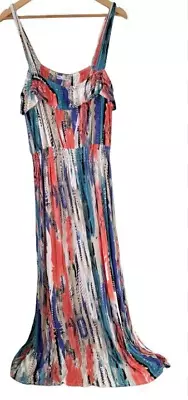 Millers Plus Size 16-18 Dress Maxi Red Blue White No Size Tag Stretch Easy Fit • $16.50