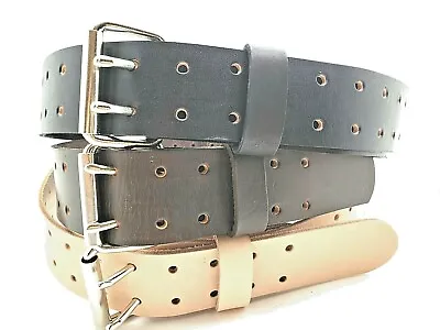 Mens Real Leather Belt Hand Made 1.1/2 W Amish Heavy Duty Double Holes 2 Prong   • $29.99