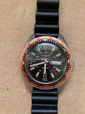 Vintage Clinton World Time Day Date Men's Dive Watch ~ Working • $150