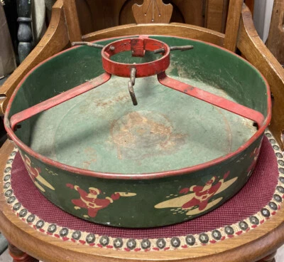 $62 • Buy ANTIQUE  Dancing Santa Claus Metal NESCO Christmas Tree Stand  MCM Vintage