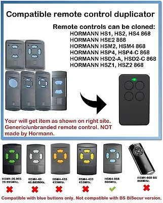 Remote Control Duplicator For Hormann/Garador 868MHz. (BLUE Buttons ONLY!!!) • £11.99