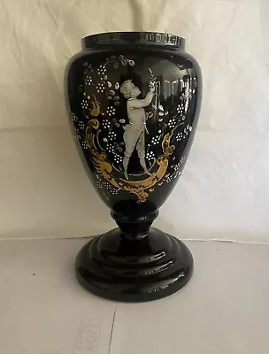 MARY GREGORY BLACK AMETHYST VASE Large 10  Bulbous Vase • $550