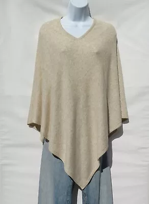 Cashmere | Poncho | Knit | V-Neck | Handmade | Natural | B+ Yarn | Beige & Gray • $82.80