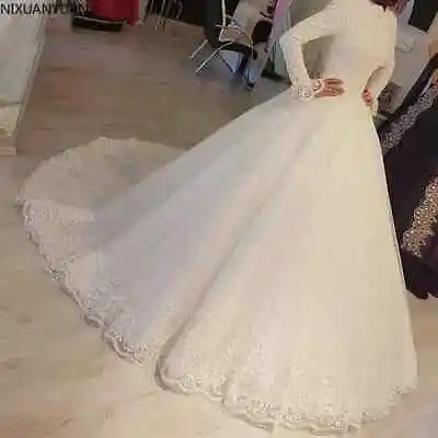 Muslim Wedding Dresses Princess High Neck Long Sleeves Lace Applique Bridal Gown • $148.60