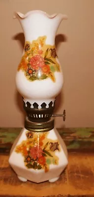 Small Vintage Hurricane Kerosene Oil Lamp 1970's Flowers Original Wick COOL • $14.99