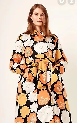 Marimekko Orange Floral Trina Belted Dress Womens Size 6 Italian Size 36 Summer • $125