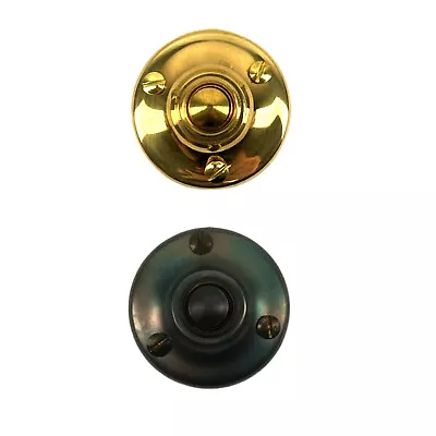 Antique Style Round Push Button Doorbell In Smooth Solid Brass • $19.75