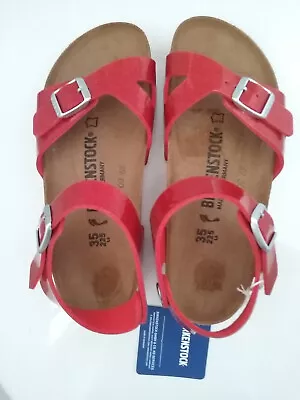 BIRKENSTOCK RIO Red Patent Glitter 35 Adjustable Narrow Fit BNWT Auth • $69