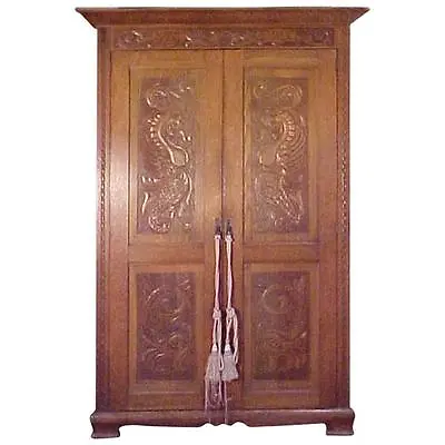 Scottish Oak Armoire Skibo Castle Superb Carvings-Audaces Fortuna Juva Tothebold • $12800