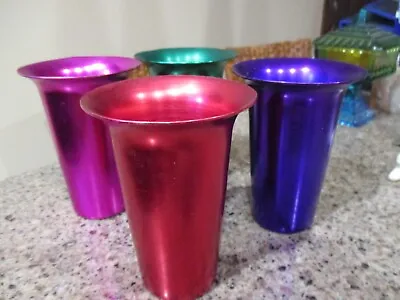 4 Anodized Aluminum Tumblers / Cups / Drinking Glasses Vintage 5 Inches Tall • $17