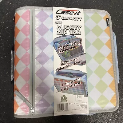 NWT Case It  Mighty Zip Tab  Zipper Binder * 3 Ring * 3  Capacity * Pastels • $22.99