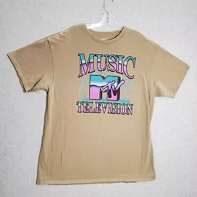 MTV Men Shirt XL Beige Music Television  Retro Logo Graphic Print Crew Neck Tee • $9.96