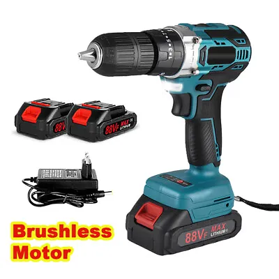 20V Cordless Electric Drill 1/2  Brushless Power Drill Driver With 2 Batteries • $48.99