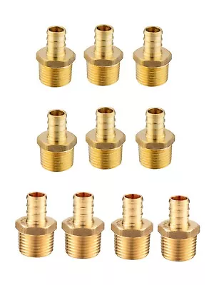 EFIELD 10PCS 1/2  PEX X 1/2  Male NPT Adapters Crimp Brass Fittings Lead Free • $18.99