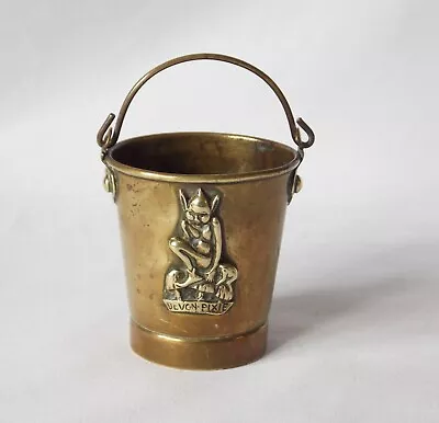 Vintage Antique  Devon Pixie Brass Bucket Match Holder &  Match Striker • £19.99